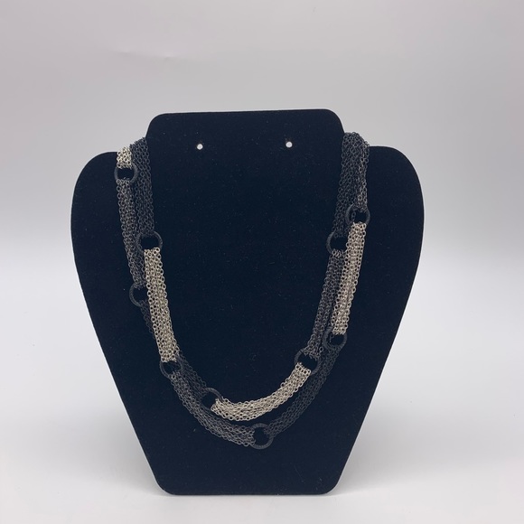 Jewelry - Long Necklace Chain Mesh Link & Hoops Silver Black Gray Tone Gun Metal Multi 20”